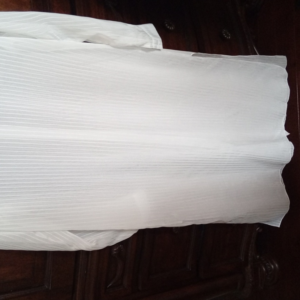 Women's White Sheer Striped Button Up Shirt Duster Vacation Coverup Size OS - Picture 7 of 7